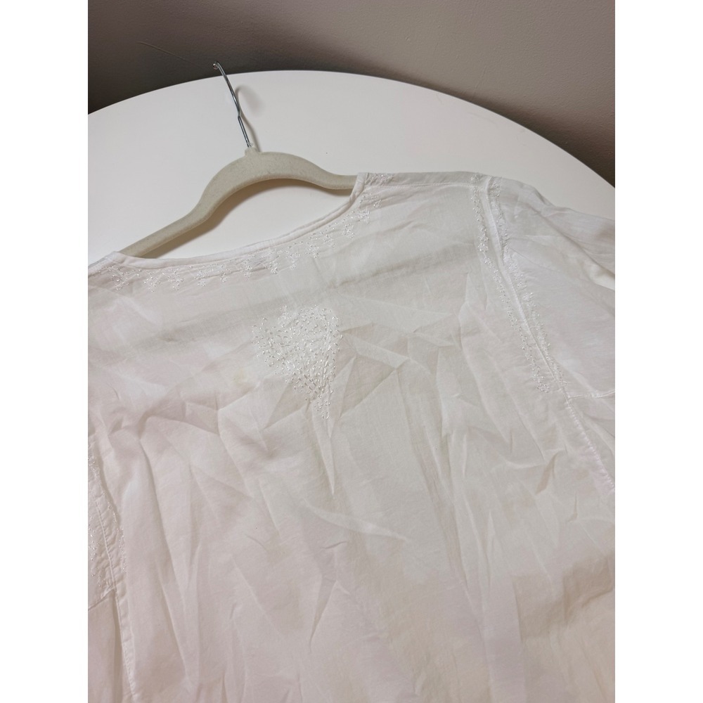 TAD‎ Tunic Women XL White Excellent Embroidered Henley Boho Long Sleeve Blouse - Picture 6 of 9